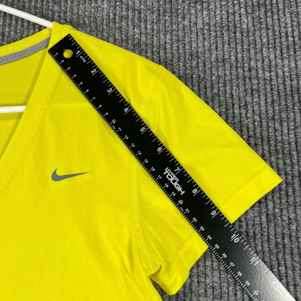 Nike Shirt Dri Fit Womens‎ Small Yellow Short Sleeve V Neck Regular Fit Gym Run